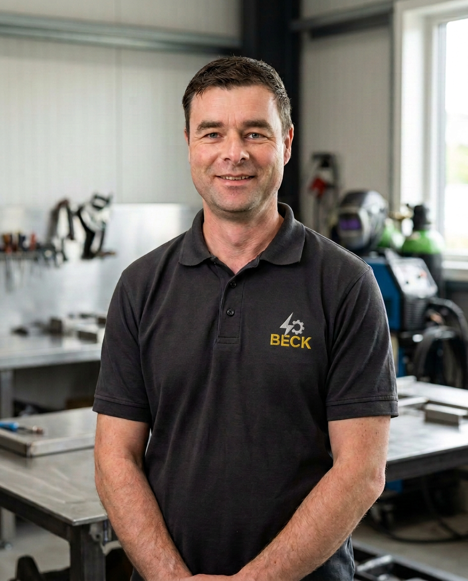 Christian Beck, Geschäftsführer der Beck Techbau GmbH, in der Werkstatt